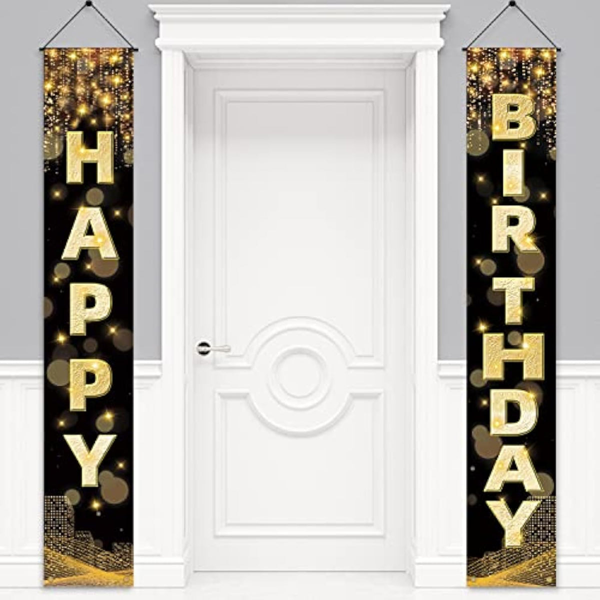 Black & Gold Happy Birthday Banner – 72"x12" Party Sign for All Ages and Genders