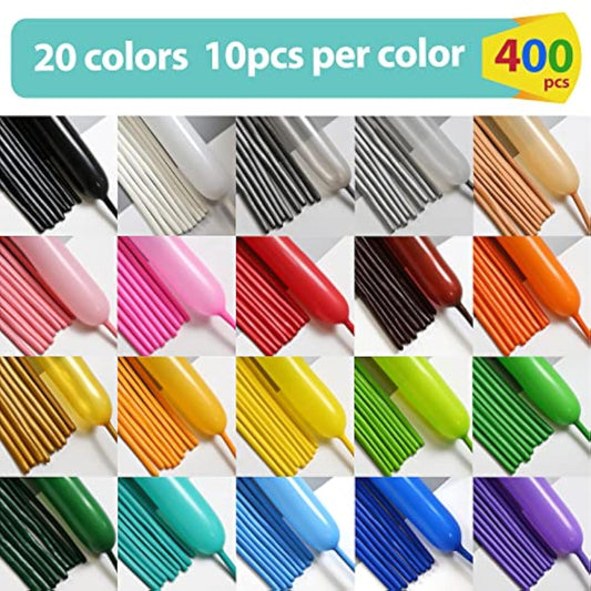 400Pcs Twisting Balloons 260Q Long Balloons For Balloon Animals, 20 Assorted Colors Premium Quality Magic Skinny Modeling Latex Balloon For Birthday Christmas Party Decorations