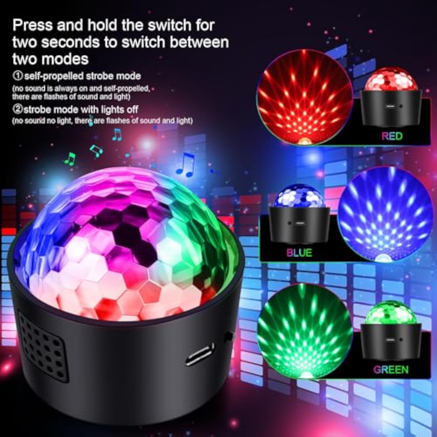 Mini Disco Ball Light,Rechargeable Party Lights,Sound Activated Strobe Dj Light,Portable Battery Operated,Night Lights Projector For Kids,Halloween,Disco Decoration For Car/Parties