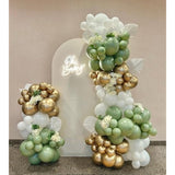 156Pcs Sage Green, White & Gold Balloon Garland Kit – 5–18" for Party and Event Decor