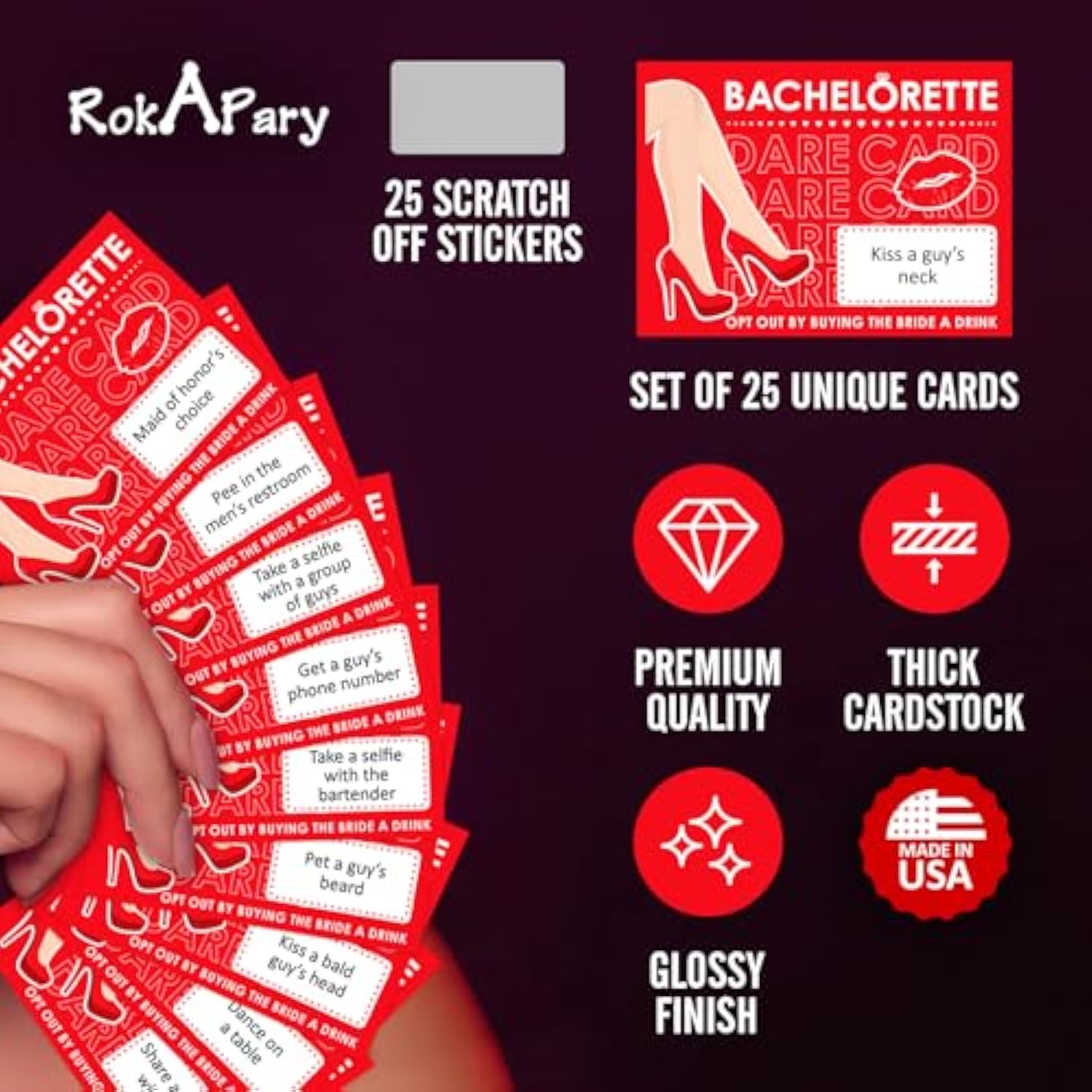 Bachelorette Dare Cards Game – 25 Hilarious Scratch-Off Challenges For Girls Night, Bridal Shower, Bride Tribe, Party Favors & Games – Fun Game For Bridesmaids & Bride-To-Be. Red. Made In Usa