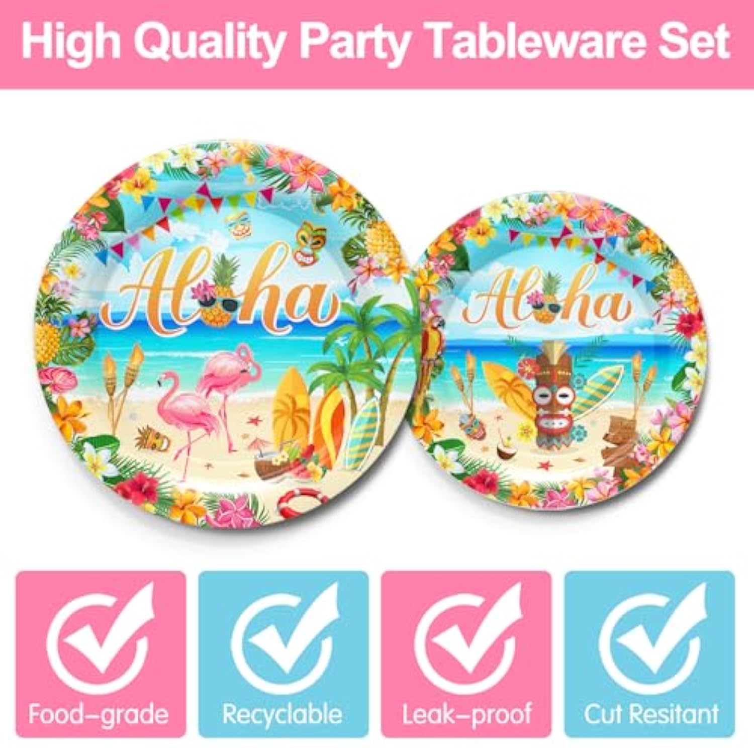 Hawaiian Flamingo Party Supplies Tableware Set - Tropical Luau Decorations Include Plates, Napkins, Cups, Cutlery, For Aloha Summer Beach Theme Party Supplies | Serves 24