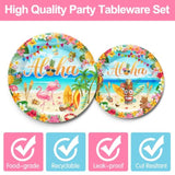 Hawaiian Flamingo Party Supplies Tableware Set - Tropical Luau Decorations Include Plates, Napkins, Cups, Cutlery, For Aloha Summer Beach Theme Party Supplies | Serves 24