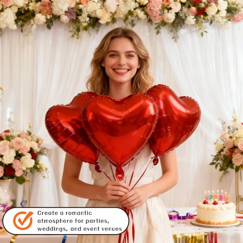 12 Pcs 18 Inch Red Heart Foil Balloons, Mylar Love Heart Helium Balloons for Wedding, Birthday Party, Valentines Day, Engagement Anniversary Party, Baby Shower Decorations