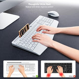 5Th Gen Wireless Keyboard,2.4G Full-Sized Cordless Ergonomic Keyboard With Wrist Rest, Phone Ipad Holder, Adjustable Angle, Compatible With Laptop/Pc/Mac/Windows, White