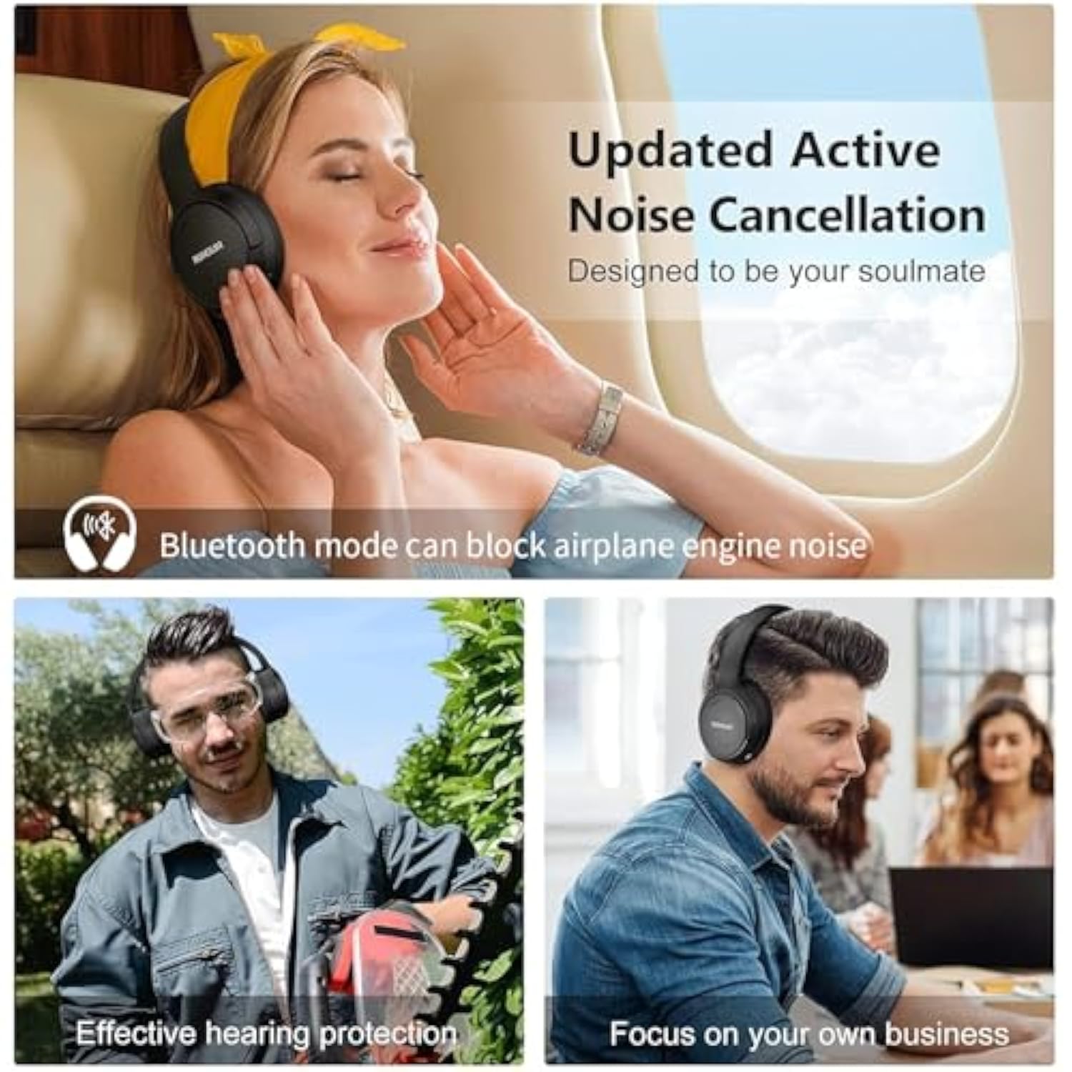 Hybrid Active Noise Cancelling Headphones, Wireless Over Ear Bluetooth Headphones With Microphone, 70H Playtime, Foldable Headphone With Hifi Audio, Deep Bass For Home Travel Office