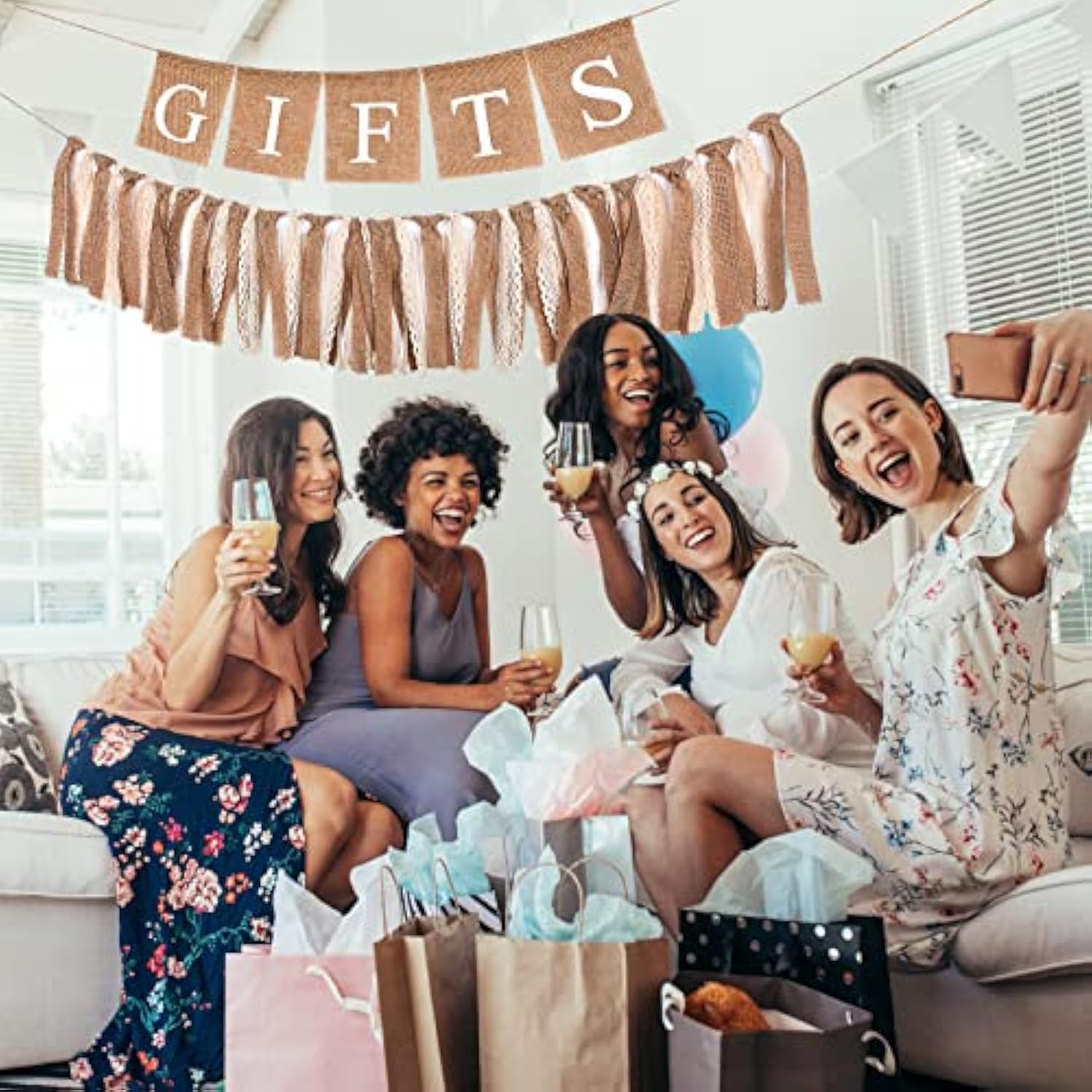 2 Pcs Boho Burlap Banner Baby Shower Decorations Set Include Rustic Gift Banner Decor Bunting Sign Bunting Gifts Sign Burlap Lace Tassel Garland Rag Garland Tie For Party Wedding Bridal Farmhouse