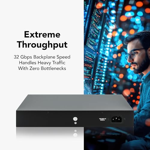 Intellinet 16 Port Gigabit Ethernet Switch 10 / 100 / 1000 Mbps Unmanaged,Metal Housing, Fanless Quiet, Long Distance, Vlan & Extend Mode For Computer Desktop Networking-3 Yr Mfg 561815