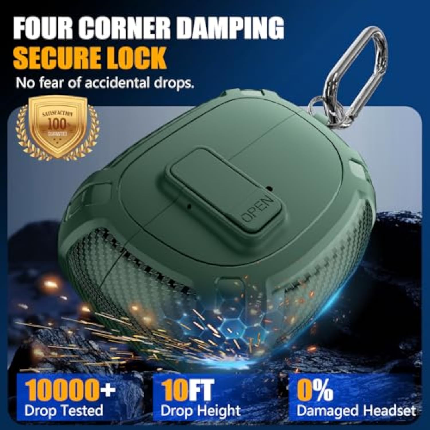 Bose Ultra Open Earbuds Case Cover 2024 with Cleaner Kit, Military Hard Cover with Lock for Bose Open Ear Earbuds Charging Case Accessories with Keychain for Men Women, Green