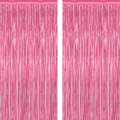2 Pack Pink Party Decorations, 3.28 FT x 7.05 FT Pink Backdrop, Metallic Tinsel Backdrop Fringe Curtains Backdrop Curtains, Photo Backdrop Party Supplies Birthday Party Decorationsay Party Decorations
