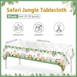 3PCS Jungle Safari Tablecloths (108"x54") for Zoo Birthday & Baby Shower Decor