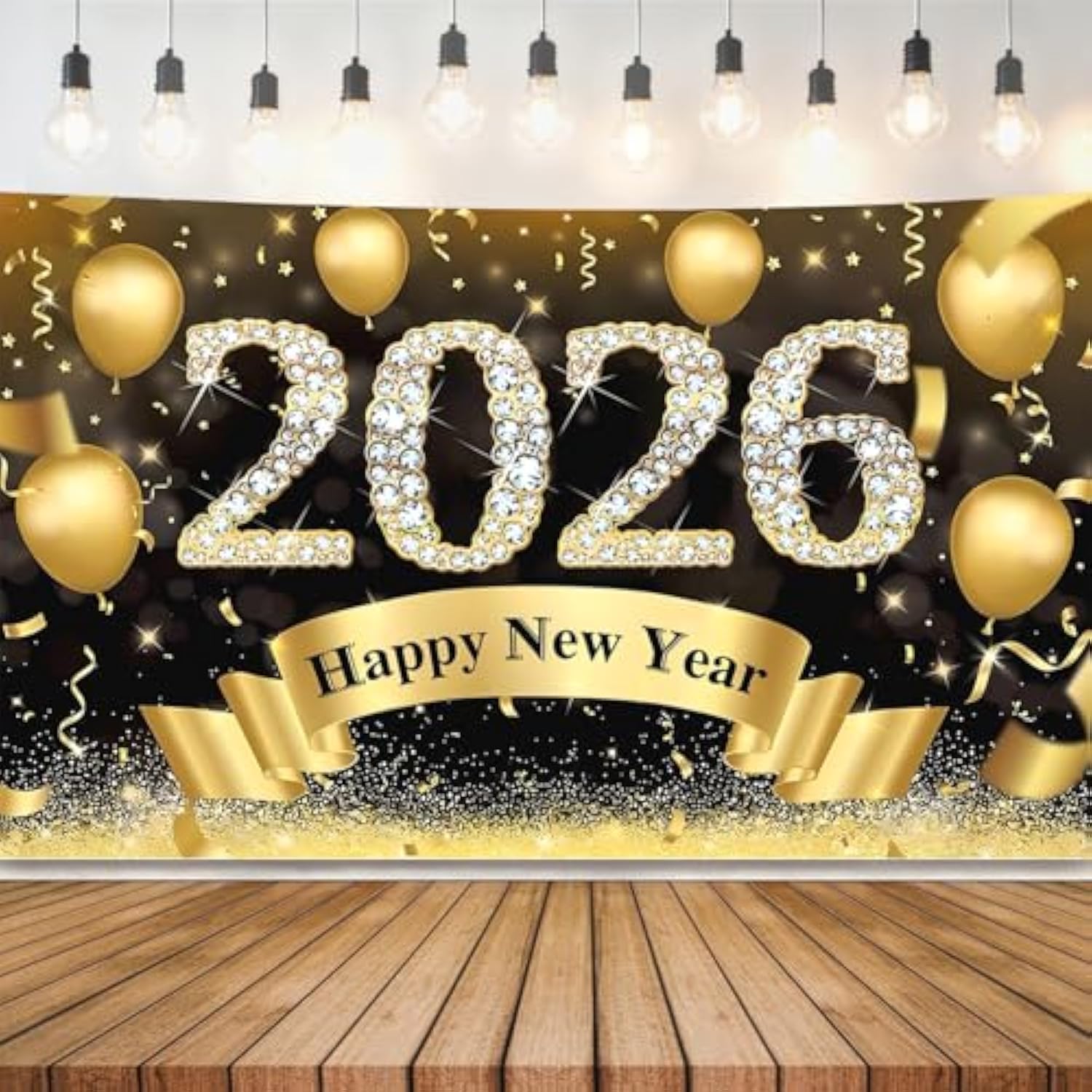 Extra Large Happy New Year 2026 Banner 72x44 Inch for Indoor and Outdoor Decor
