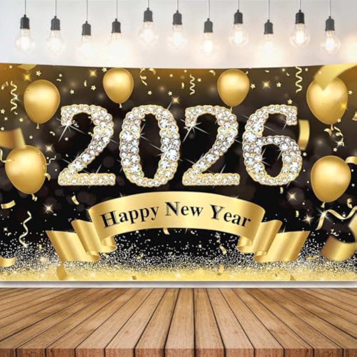 Extra Large Happy New Year 2026 Banner 72x44 Inch for Indoor and Outdoor Decor