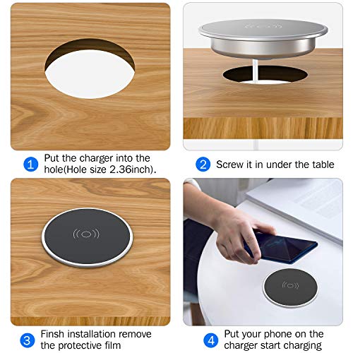 Embed in Desk Wireless Charger,15W Fast Charging Pad Phone Charger,Hidden Desk Grommet Qi Charging Station Compatible with iPhone