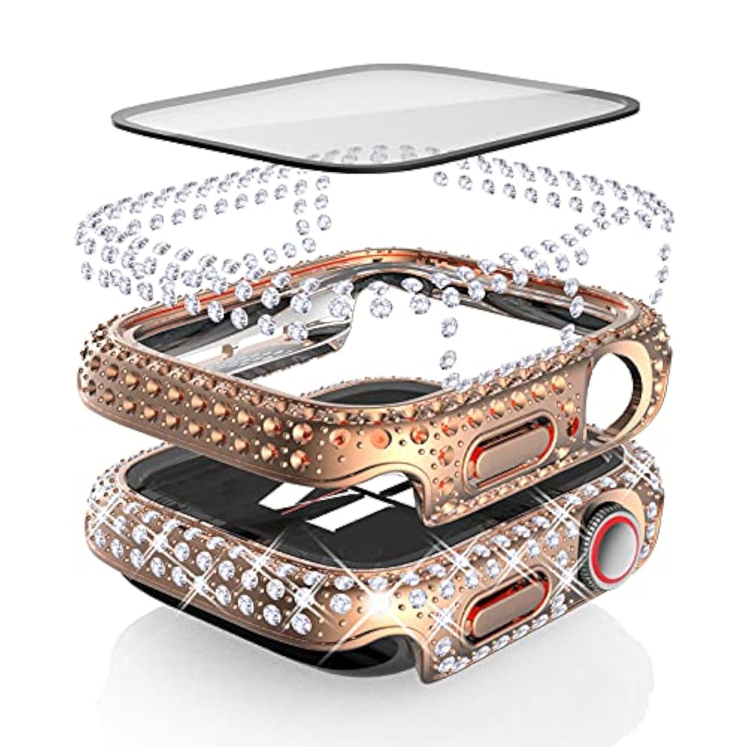 3-Pack Compatible With Bling Watch Series 6 40Mm Cases Crystal Diamond Bumper Cover With Screen Protector For Iwatch Se2/Se Series 6 5 4 Men Women, (40Mm, Rosegold/Rainbow/Clear)