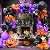 157Pcs Halloween Balloon Arch Kit - Eyes, Spider, Bat, Ghost, Pumpkin & Black, Purple, Orange