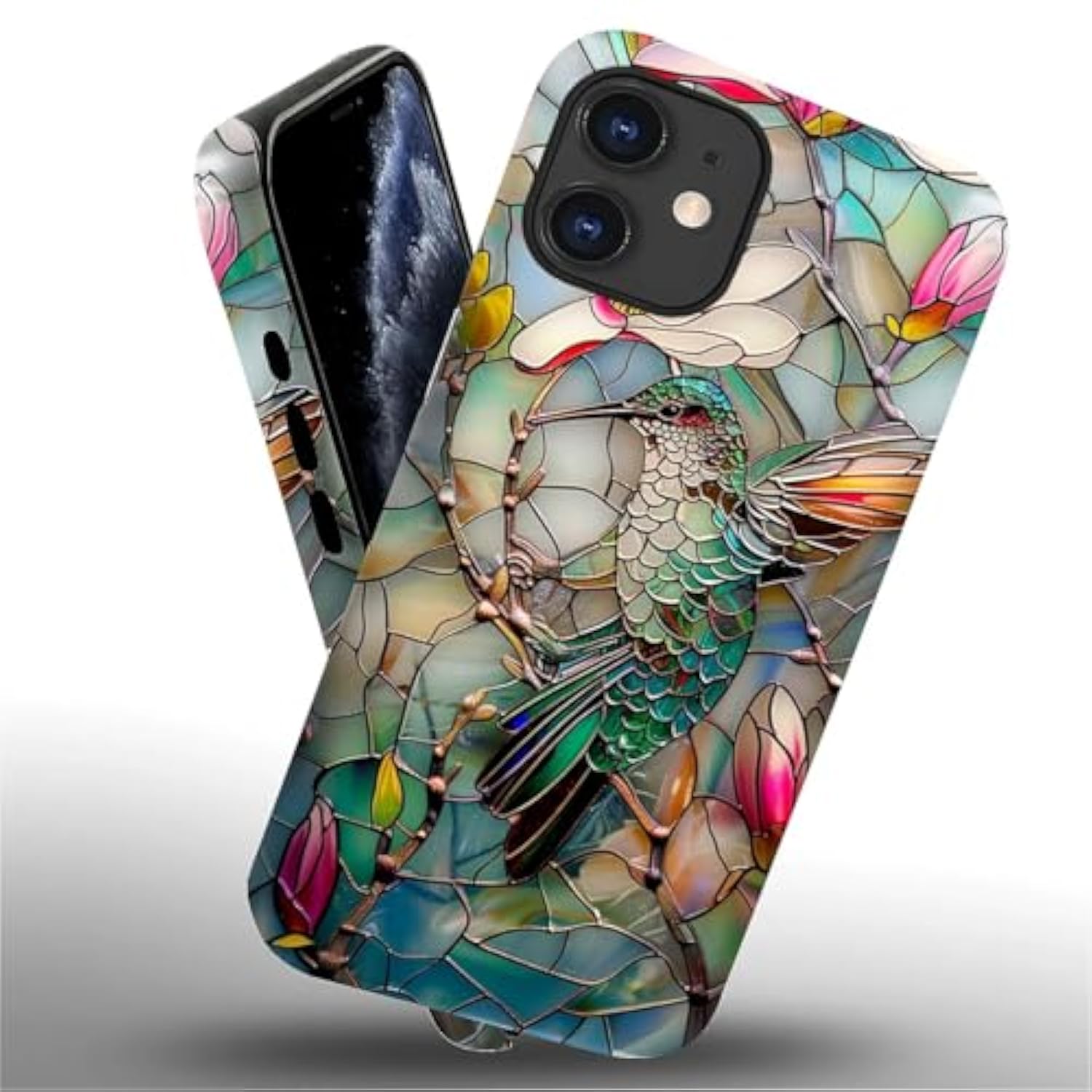 For Iphone 12/12 Pro Case,3D Stained Flower Looking Hummingbird Pattern For Girl Women Boy Hard Hybrid Shell Shockproof Silicone Full Body Protective Matte Case For Iphone 12/12 Pro