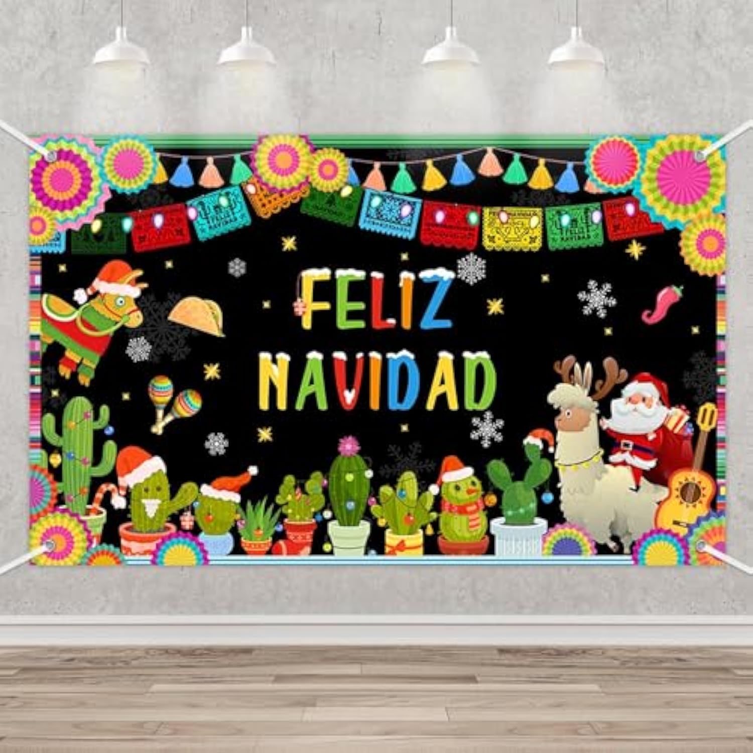 Feliz Navidad Backdrop Banner, Mexican Merry Christmas Party Supplies, Santa Cactus Snowflake Christmas Party Decorations, Winter Xmas Fiesta Family Holiday Party Photo Props 70.8X43.3 Inch