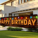 Happy Birthday Yard Banner - 78.7X17.7 Inch Brick Wall With Colorful String Lights,Happy Birthday Yard Design, Outdoor/Indoor Giant Birthday Sign