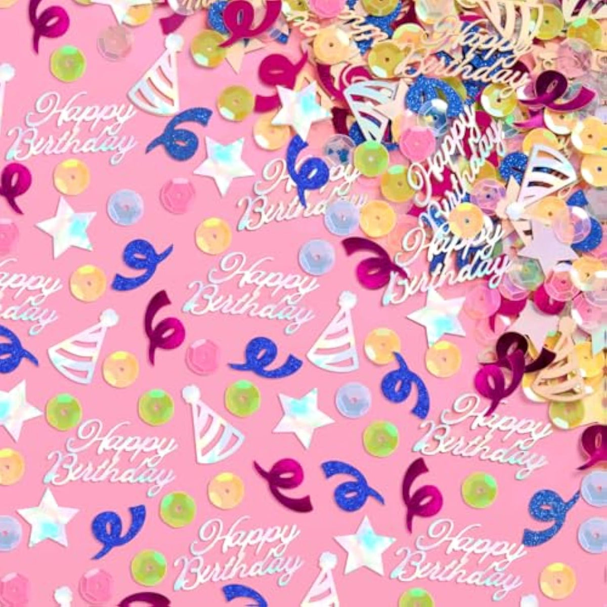 Happy Birthday Confetti Rainbow | Birthday Party Decorations, Iridescent Foil, Pastel Sequins, Table Scatter, Celebration Decor, Sparkle
