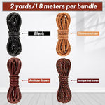 8Yd Braided Leather Cord Antique Genuine Leather Strap Folded Bolo Tie Cord Rope Lace For Necklace Bracelet Pendent Jewelry Making Beading Braiding (Black, Brown,Tan, Reddish Brown,4 Mm)