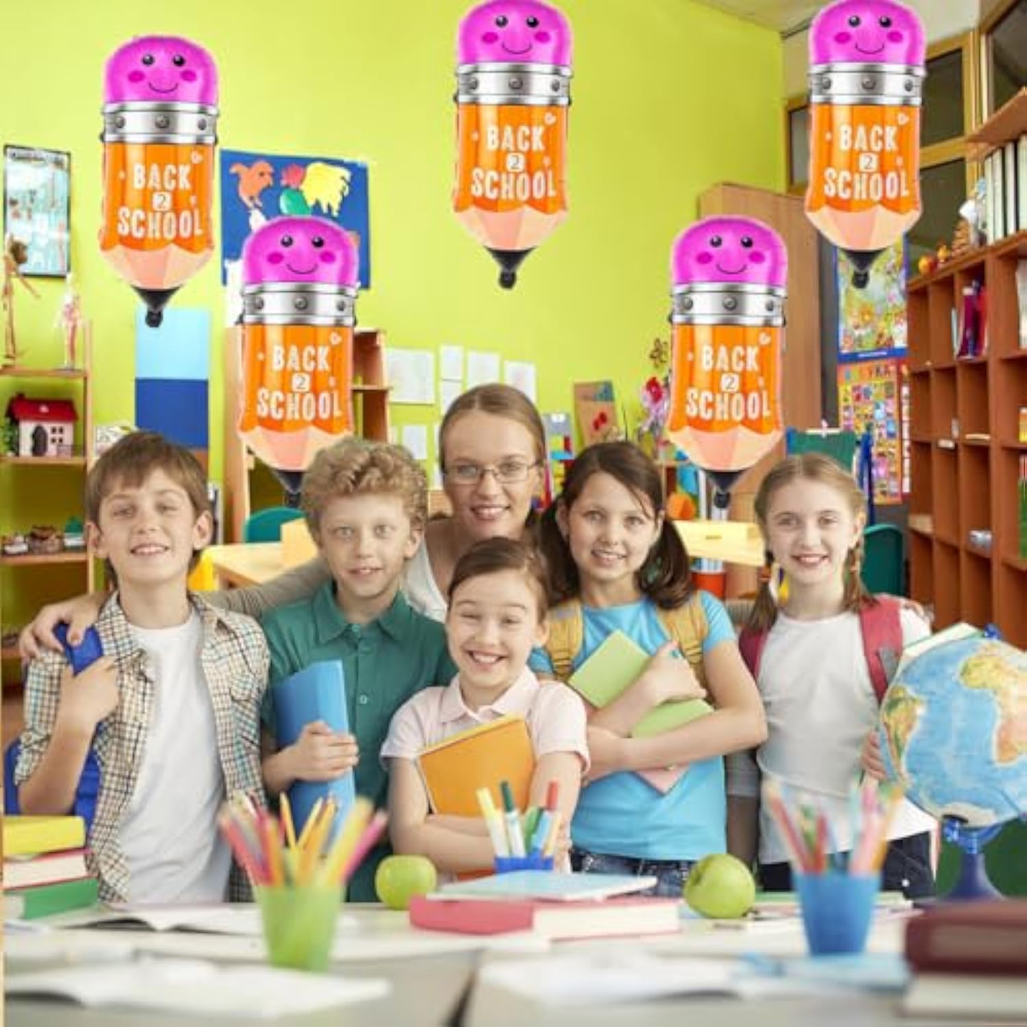 Back to School 28in Pencil Foil Balloons 5-Piece Classroom Party Set