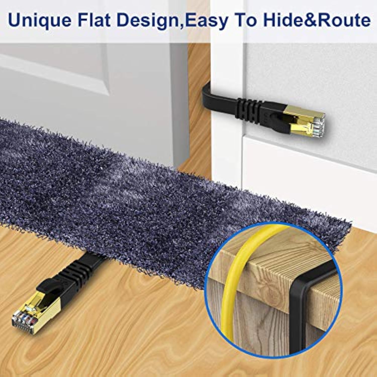 Cat 7 Ethernet Cable 10 Ft, Cable Gigabit Lan Network Cable Rj45 High-Speed Fl