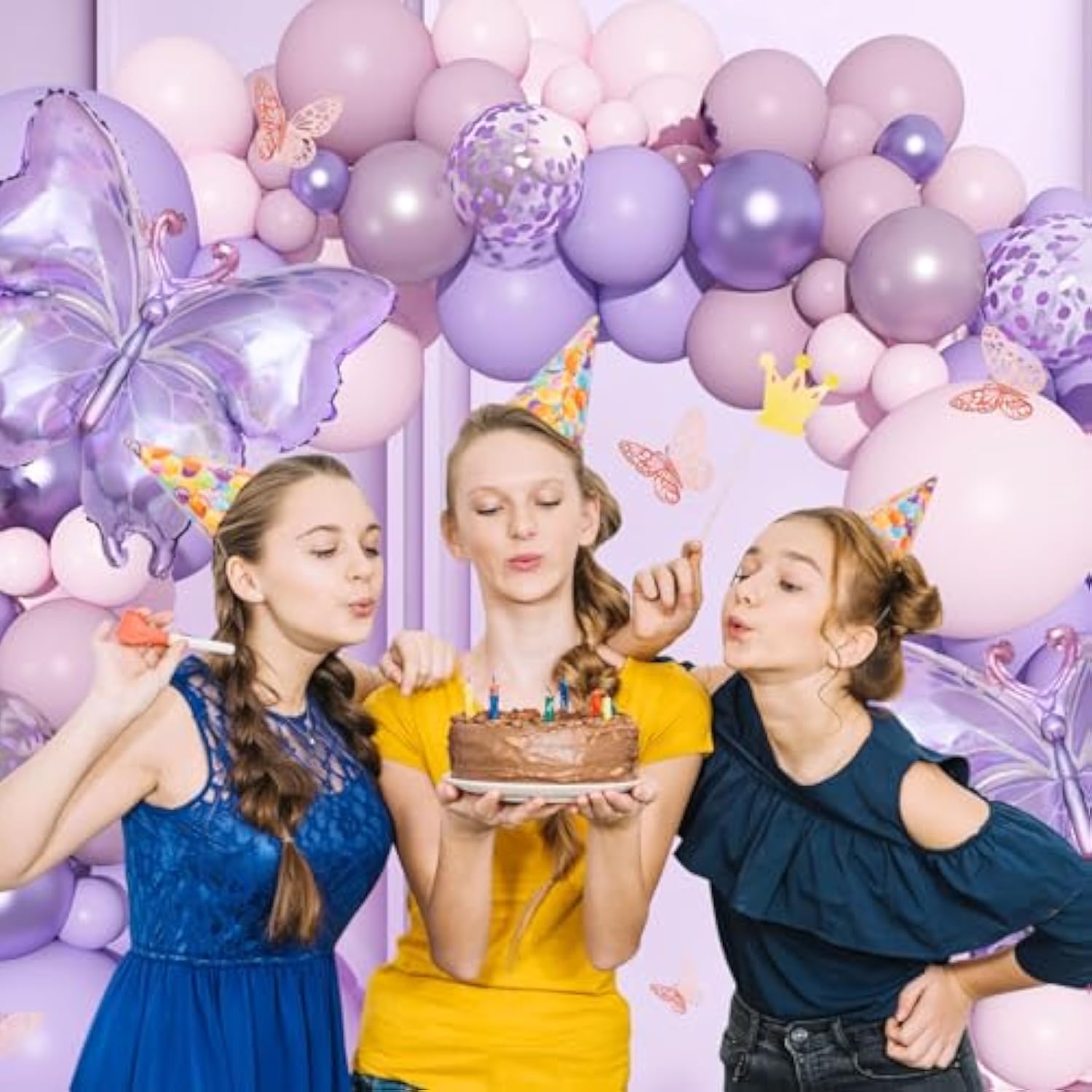 171Pcs Pink Purple Butterfly Balloon Arch Kit for Birthday, Baby Shower, Wedding