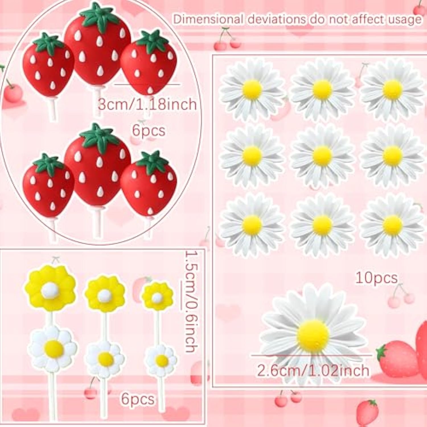 Strawberry Cake Topper Berry 1St Birthday Cake Topper Decoration Dasiy Flower Sweet Fruit Theme First Birthday Strawberry Baby Shower Birthday Party Supplies