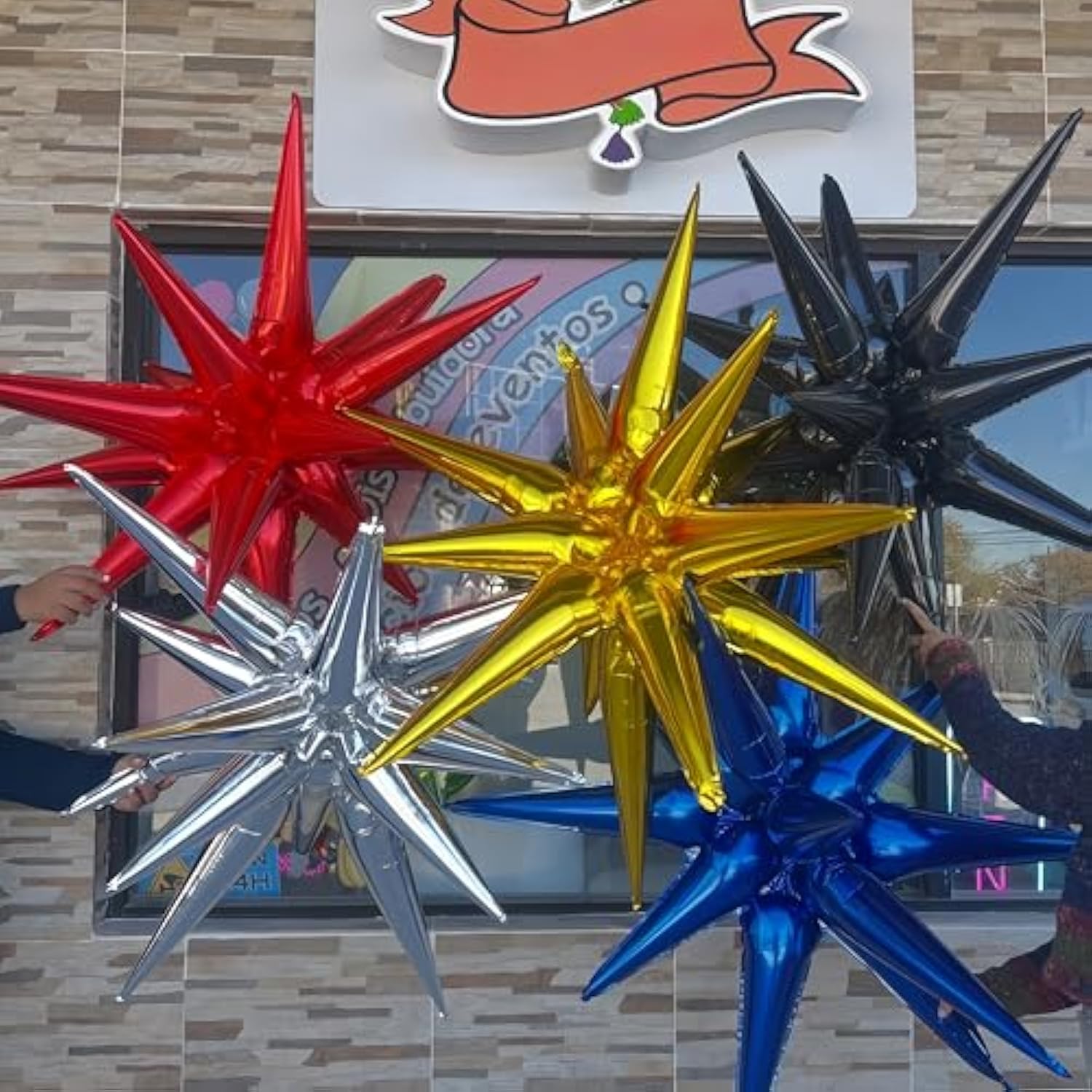 6 Pcs 22-Inch Silver Starburst Balloons 4D Star Foil Decor for NYE & Weddings