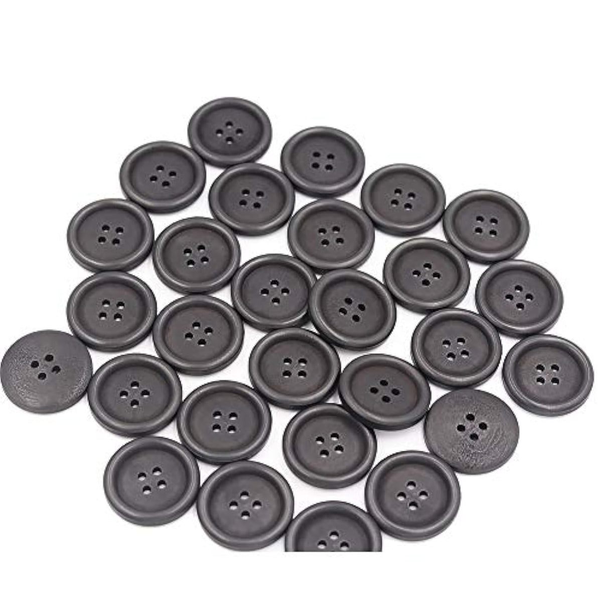 40 Pack Large Big Black Wooden Buttons 30Mm 4 Hole Wood Button
