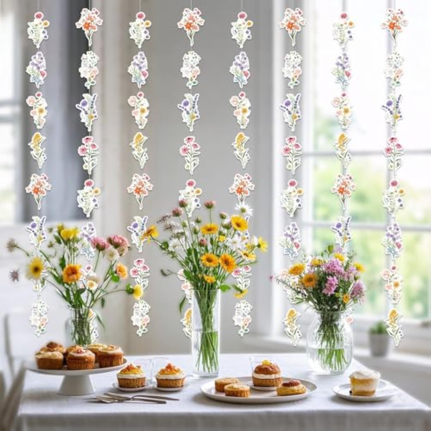 8 Packs Wildflower Paper Hanging Garland Birthday Decorations, Flower Party Baby Bridal Shower Floral Birthday Decor For Girls Women, Spring Summer Wedding Ceiling Decoration