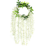 20 Branches Artificial Wisteria Hanging Flowers Wedding Fake Flower Garlands Ceremony Flower Strings Vines Faux Floral Party Garland Fabric Plant Garland For Background White