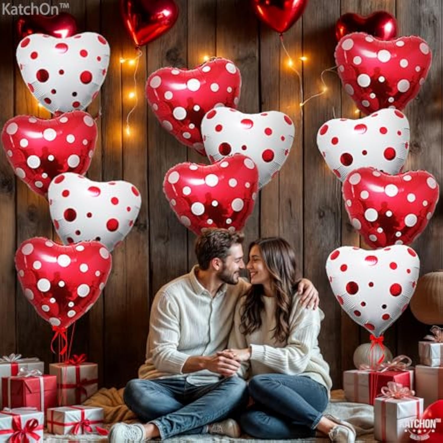 , White And Red Mylar Valentine Balloons - Pack Of 20, Polka Dot Red H