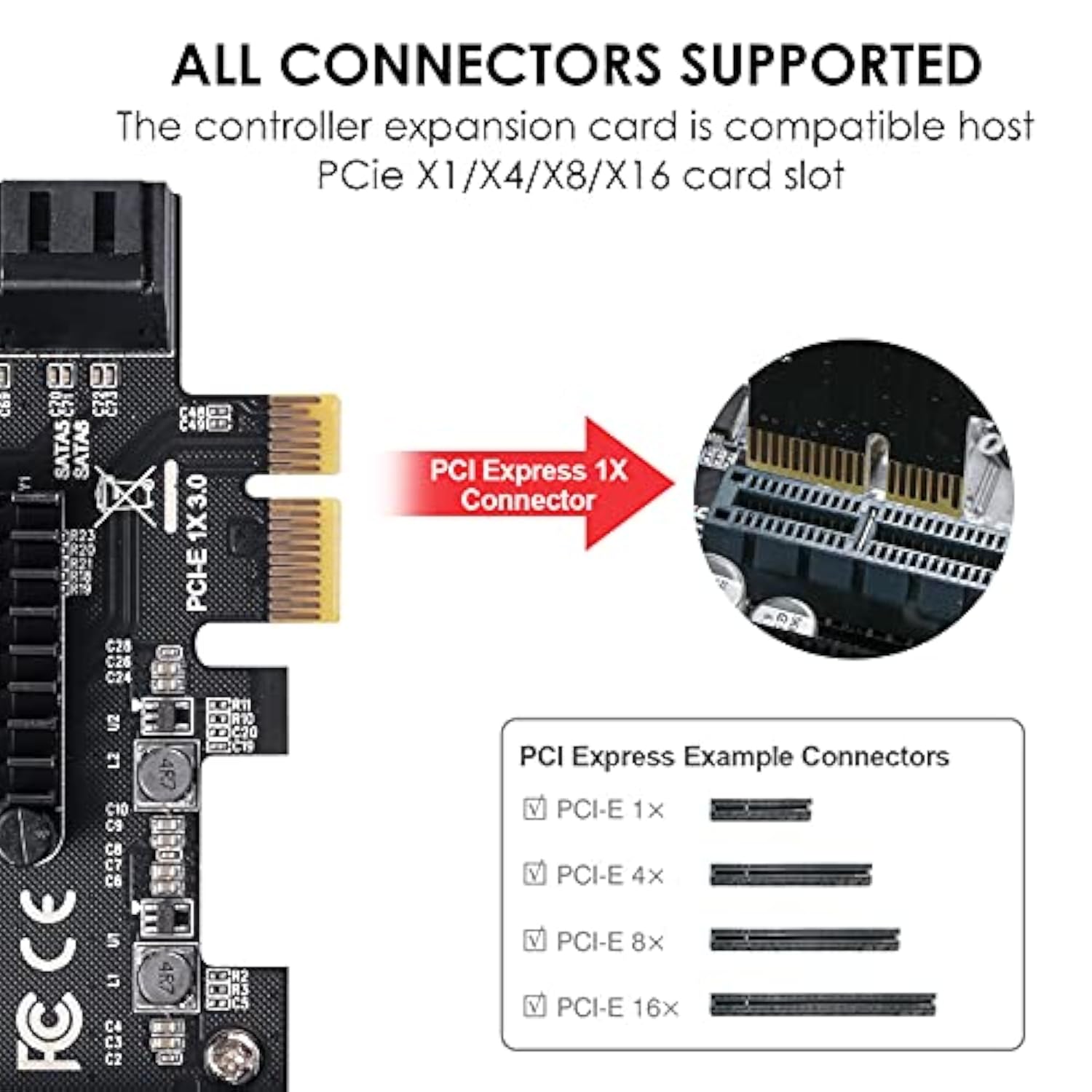 Pcie Sata Card 6 Ports, With 6 Sata Cables And Low Profile Bracket, 6 Gbps 1X