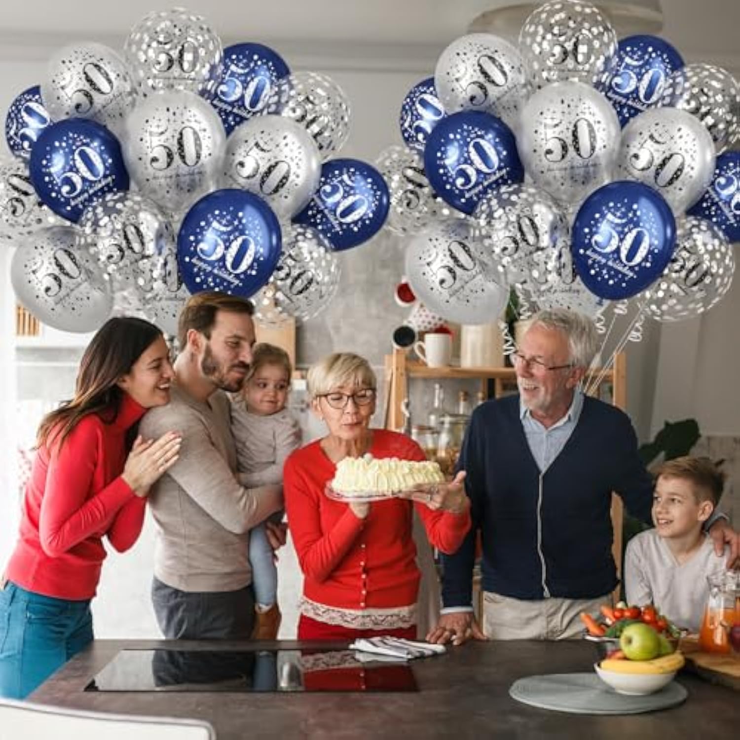 15-Pack Navy Blue and Silver 50th Birthday Balloons for Men