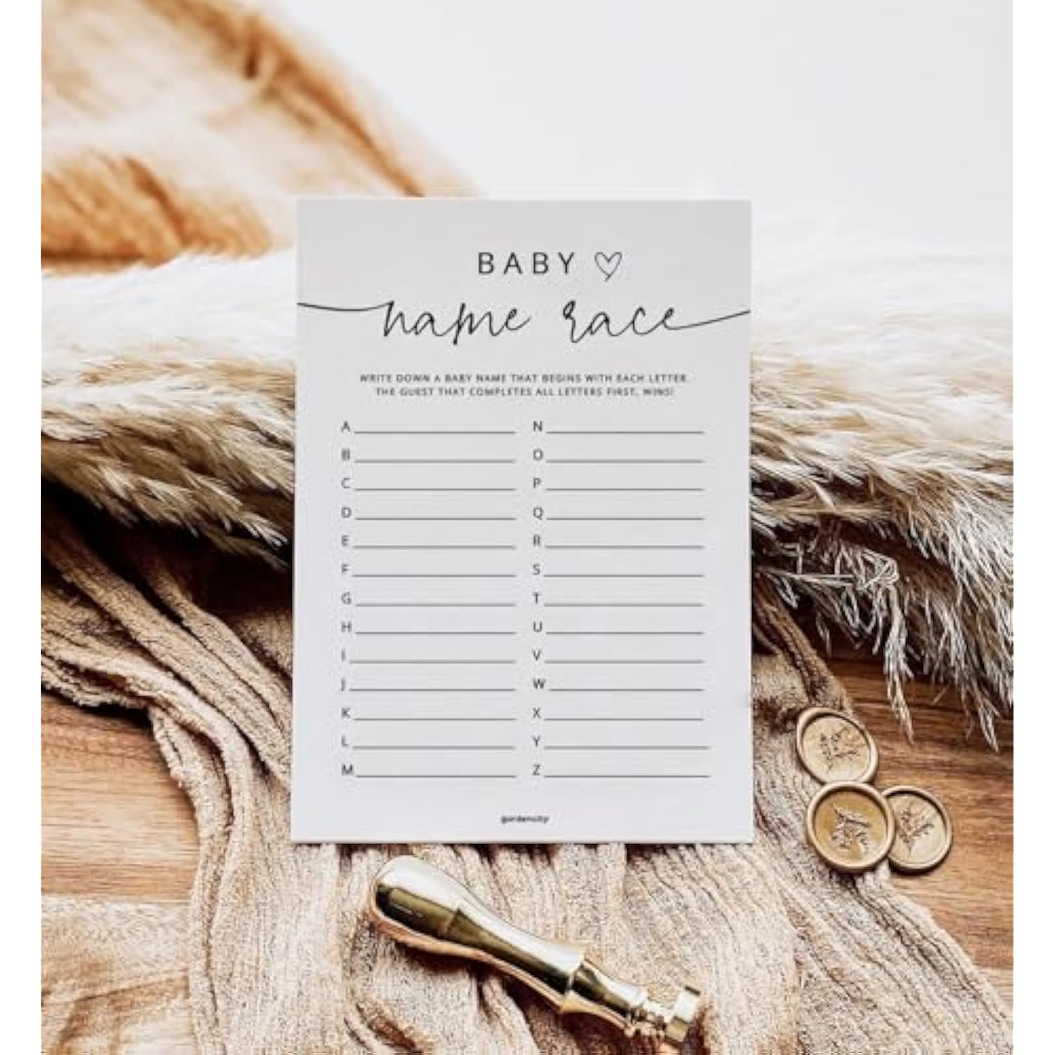 Name Race Baby Shower Game, Boy Or Girl, Alphabet Baby Name Race, 50 Pack, Minimalist