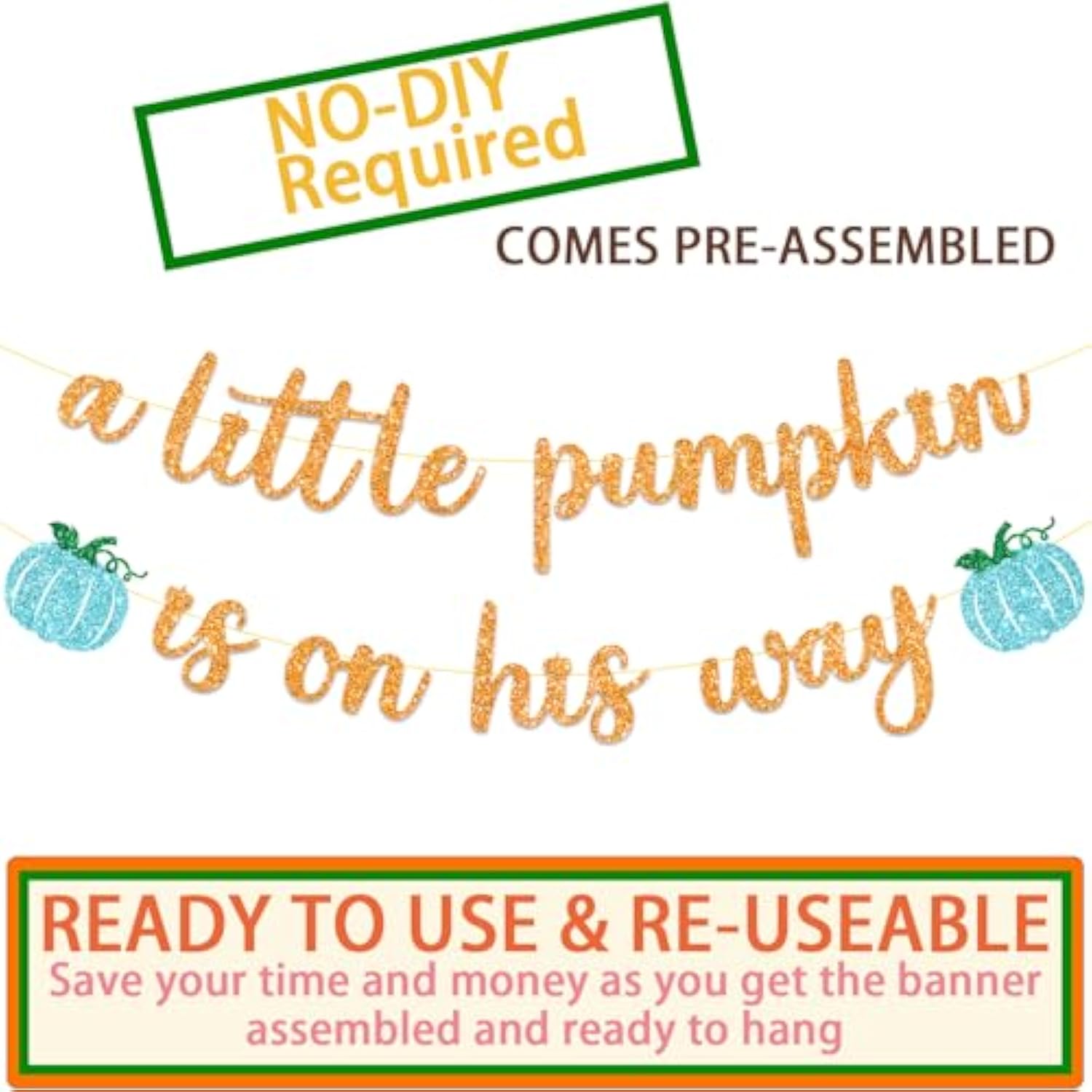 Little Pumpkin Baby Shower Decorations For Boy, Fall Blue Gender Reveal Decor, A Little Pumpkin Is On His Way Baby Shower Banner And Hanging Swirls