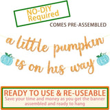 Little Pumpkin Baby Shower Decorations For Boy, Fall Blue Gender Reveal Decor, A Little Pumpkin Is On His Way Baby Shower Banner And Hanging Swirls