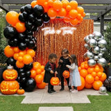 133Pc Halloween Balloon Arch Kit – Orange Black Silver Garland Decorations