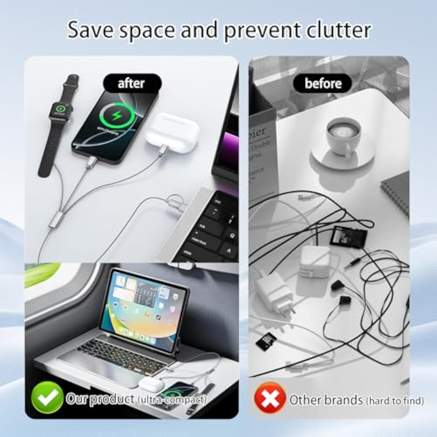 3-In-2 Usb C Charging Cable For Iphone 16-12 & Smartwatch, 4Ft Portable Multi Charger With Lightning, Travel Camping Essentials (1Pcs)
