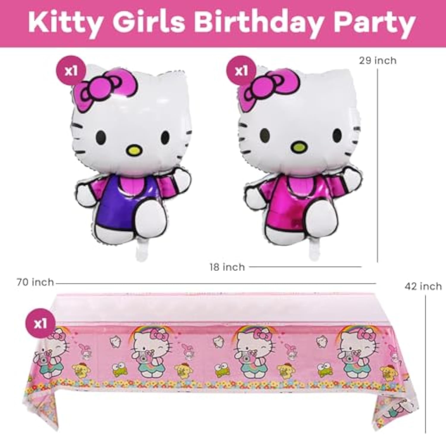 Kitty Girls Birthday Party Balloons, Dinner Plates, Paper Towels,Banners, Tablecloths,Gift Bags,Baby Shower Birthday Party Decorations - Serves 10 Guests