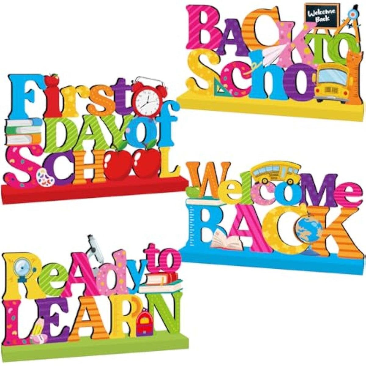 4Pack Back To School Decorations, First Day Of School Wooden Table Centerpieces Back To School Party Decorations For Classroom School Office Table Decor
