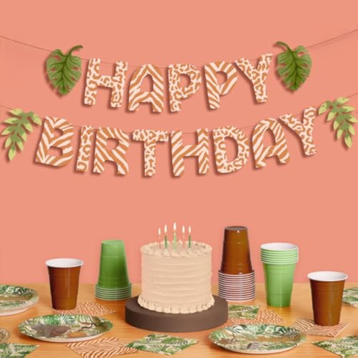 Safari Happy Birthday Banner, 5 Ft. | Jungle Bday Garland, Kids Party Decoration, Zoo Animal Sign, Rainforest Photoshoot Backdrop