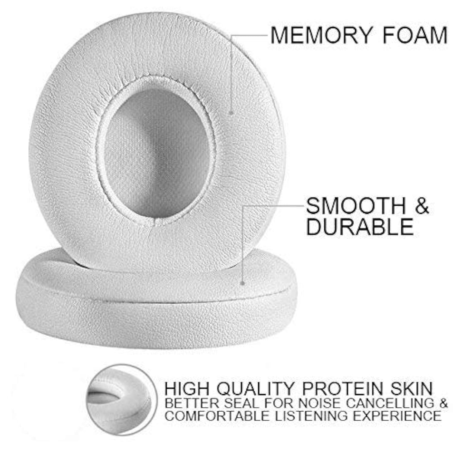 Cushion Pads For Beats Headphones, Replacement Memory Foam Soft Leather Covers Compatible For Solo 2 & 3 Wireless On-Ear Headphones (White)