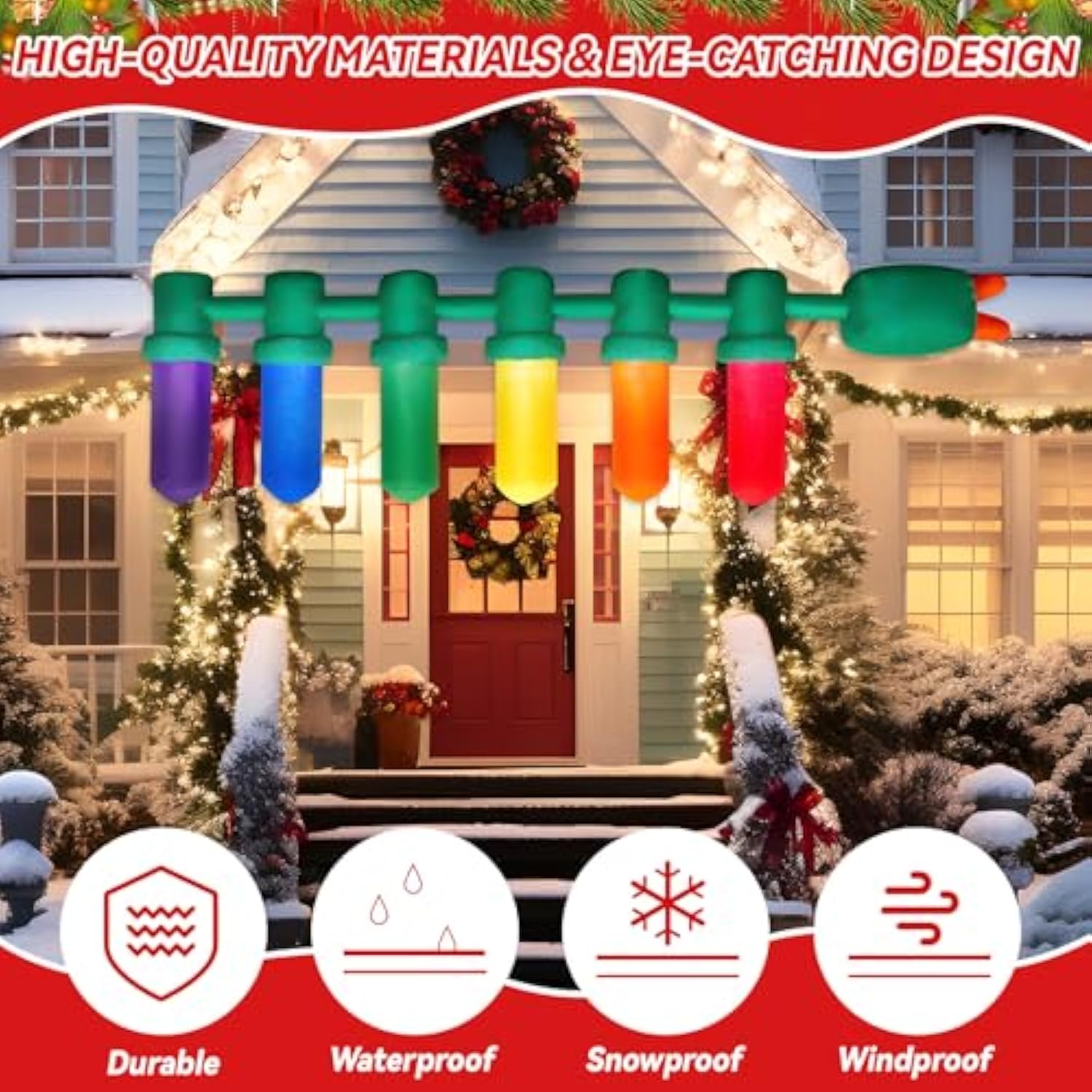2 Ft Tall 7.7 Ft Long Giant Inflatable Christmas Light Bulb With Led Lights Outdoor Decoration Xmas Blow Up Ornament Bui