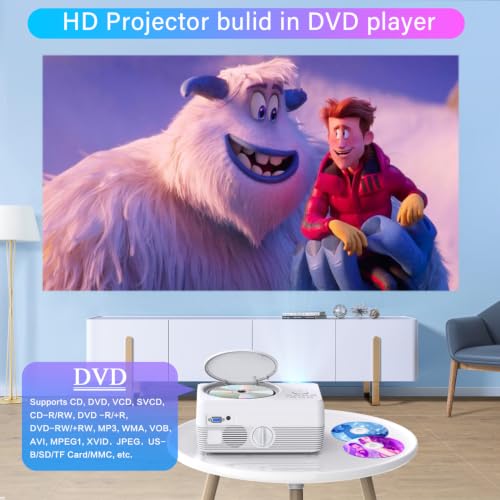 Full Hd Wifi Bluetooth Projector Built In Dvd Player, 12000Lm 1080P Supported, Portable Mini Dvd Projector For Outdoor Movies, 250" Home Theater, Compatible With Ios/Android/Tv Stick/Ps4/Hdmi/Usb/Tf