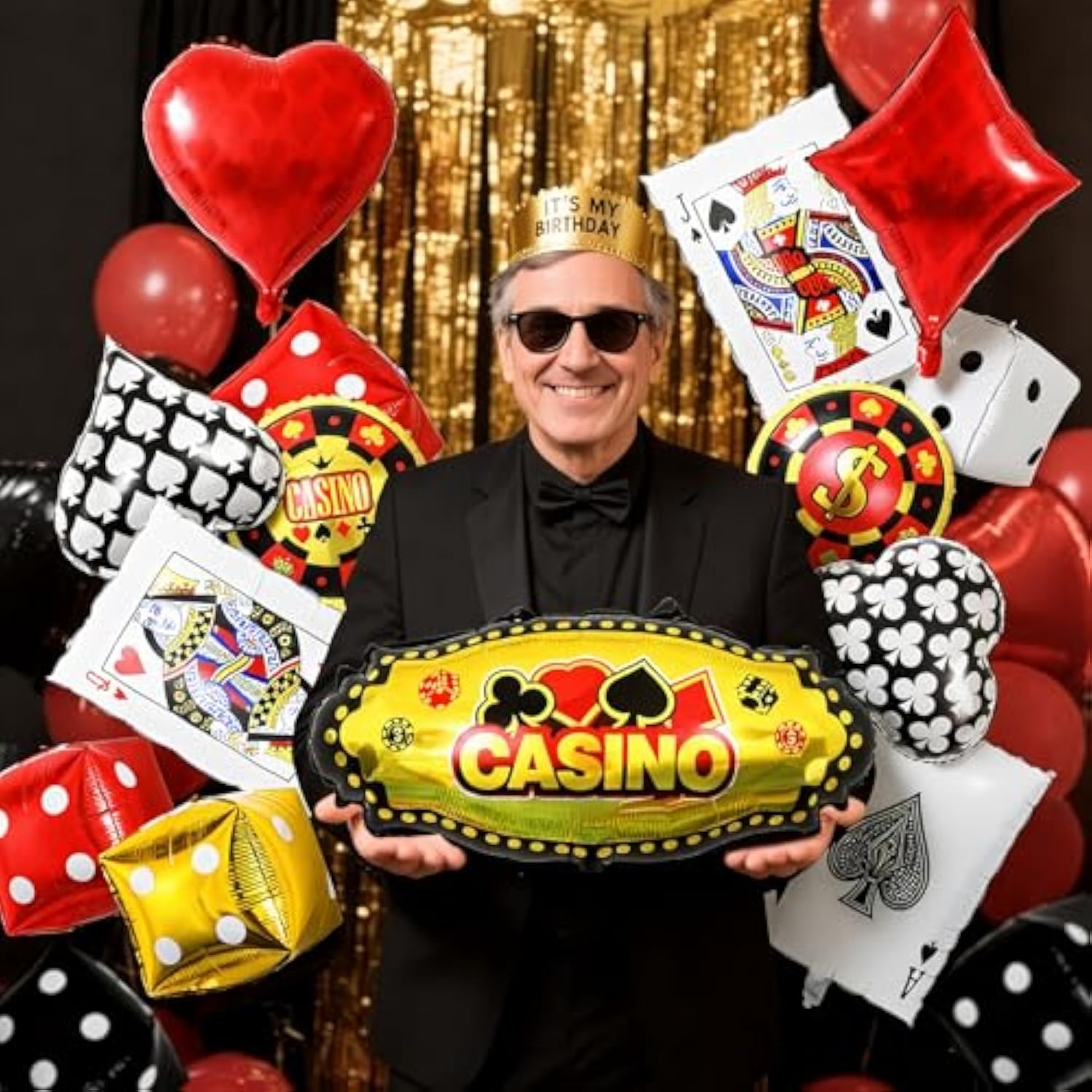 Casino Theme Party Balloons 19pcs Red Black Gold Poker Vegas Decorations