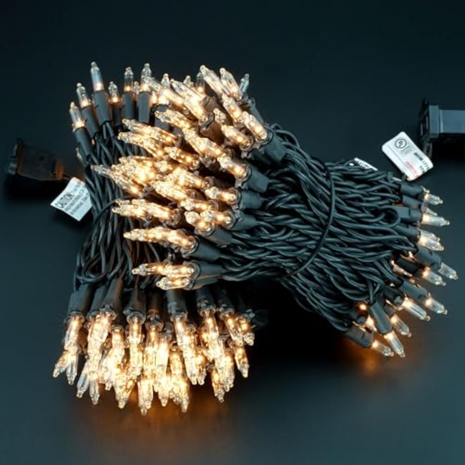 Clear Christmas Lights With Black Wire, Pack Of 2 Strands 33 Ft 100 Count Ul Certified Incandescent Mini String Lights (