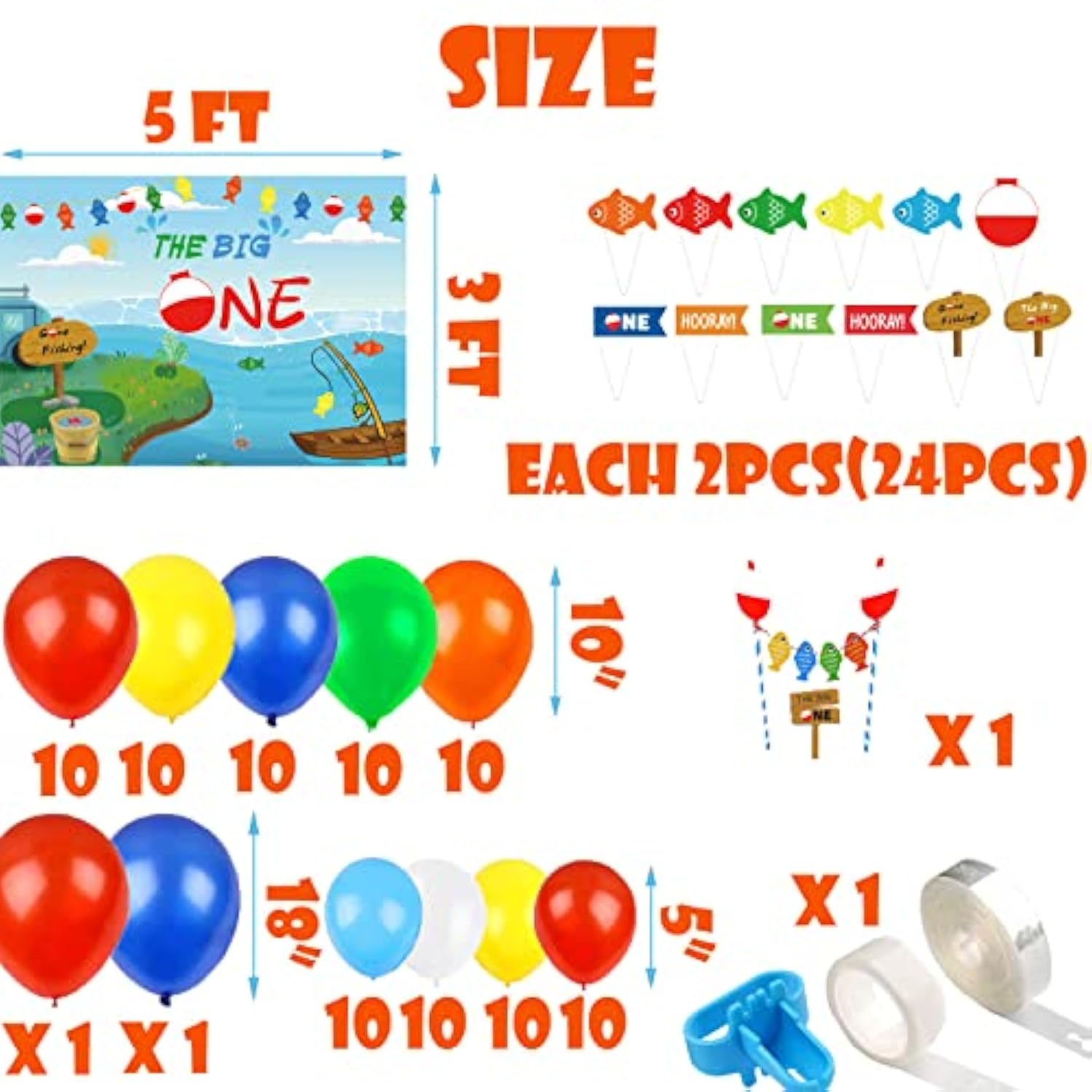 155 Pcs O Fish Ally 1 Birthday Party Decorations, Gone Fishing Balloon Garland Kit, The Big One Backdrop, Ofishally One Cake Cupcake Topper, Little Fisherman/Fishing Theme 1St Birthday Party Supplies